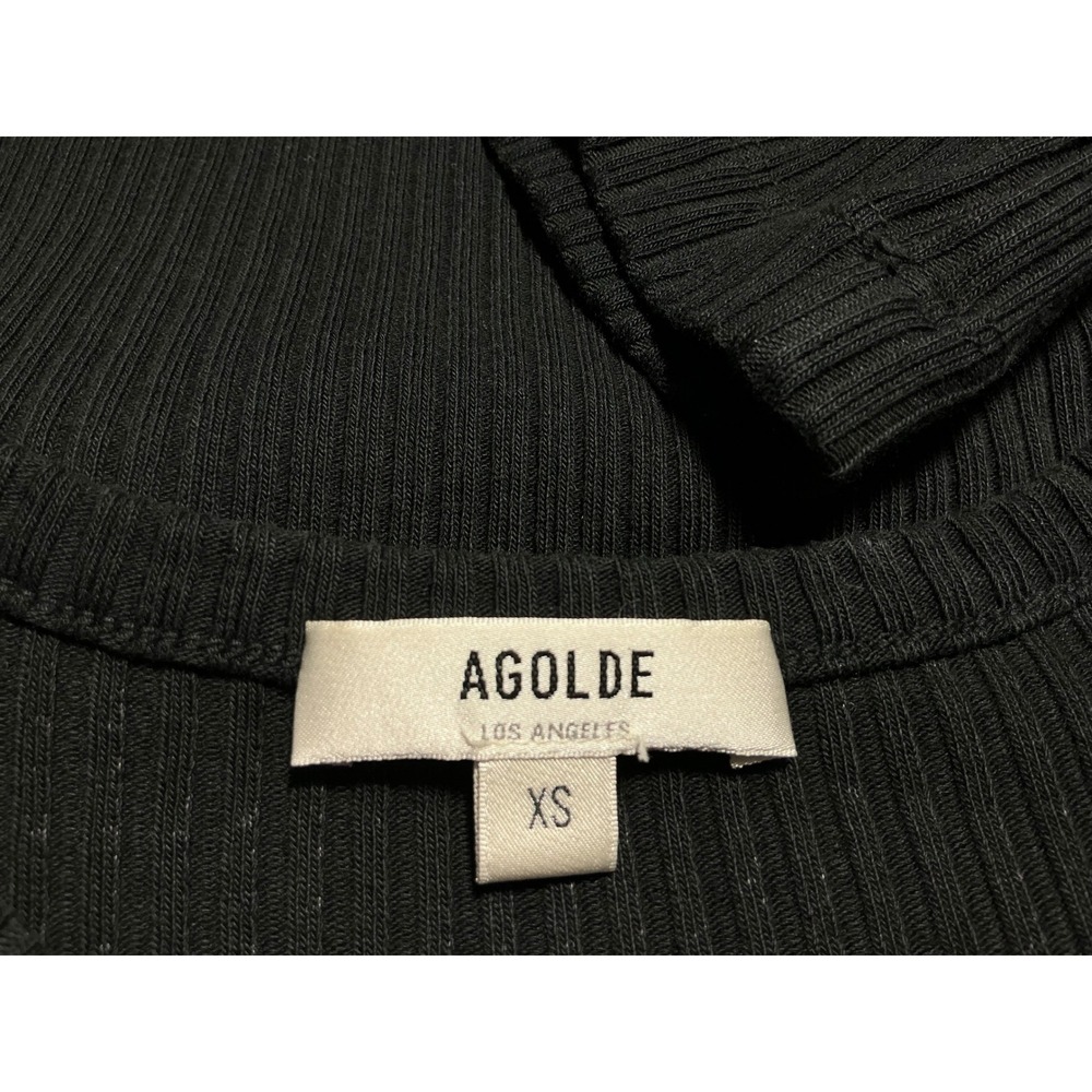 AGOLDE Alma Shrunken Crew Neck Ribbed‎ Long Sleeve Top Black XS A7119-1387 - Picture 7 of 9